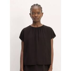 Everlane NWOT The Gathered Neck Top Black L Viscose Shirred Relaxed Office Rare